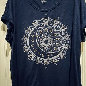 Style & Co. Blue Graphic Moon Mandala Short Sleeve Tee